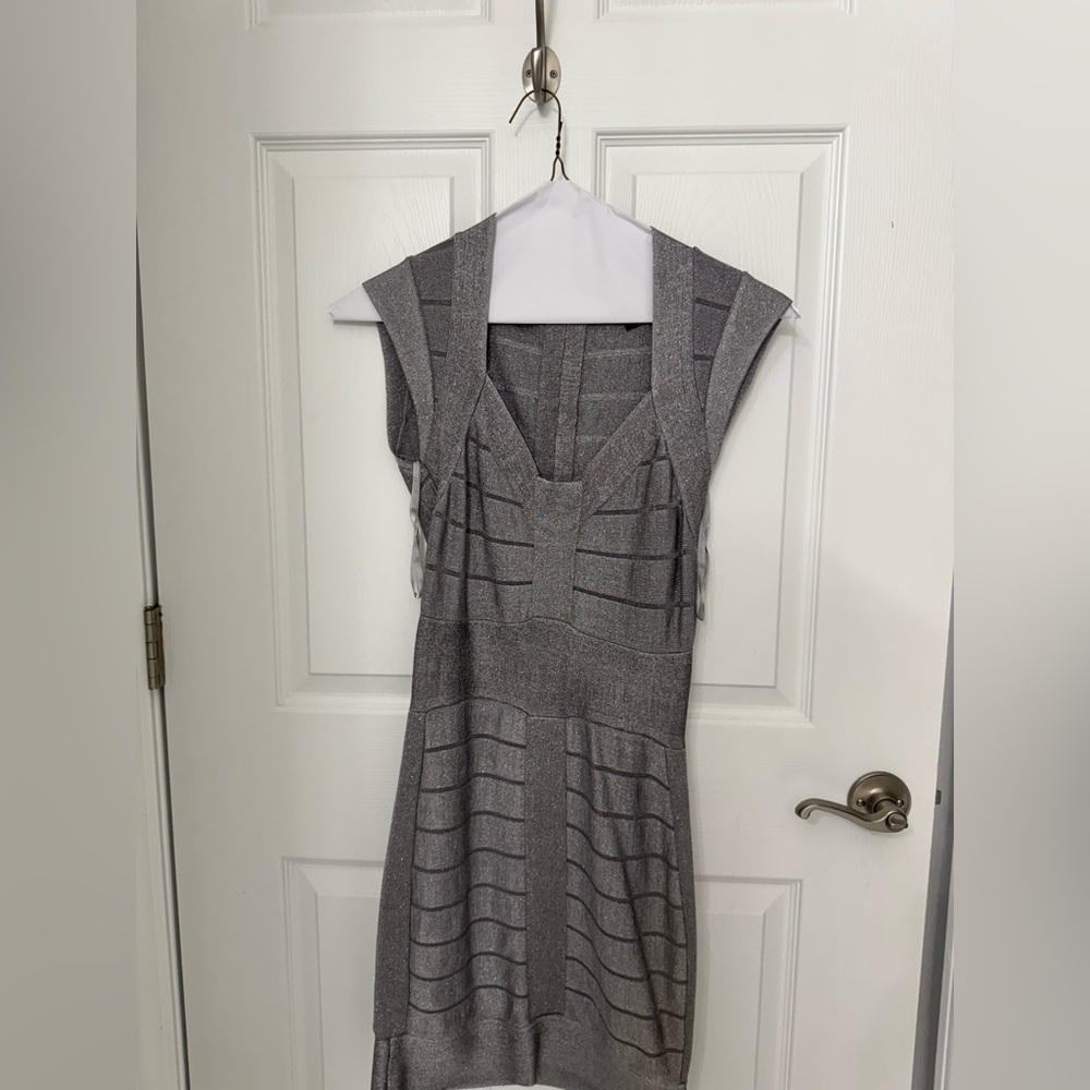 French Connection Gray V-Neck Bodycon Mini Dress